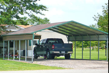 Double-wide carport with quarter walls and boxed eaves