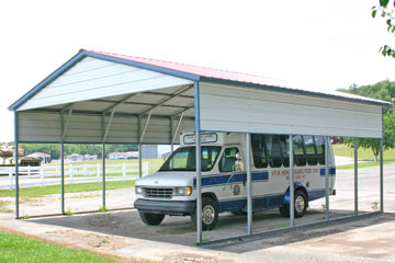 Metal Carports with gables, quarter side walls, and colored roofs