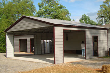 Enclosed carports with vertical roofing 